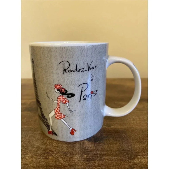 "Rendez-Vous A Paris" France Eiffel Tower French Chic Girl Coffee Mug - Picture 2 of 5
